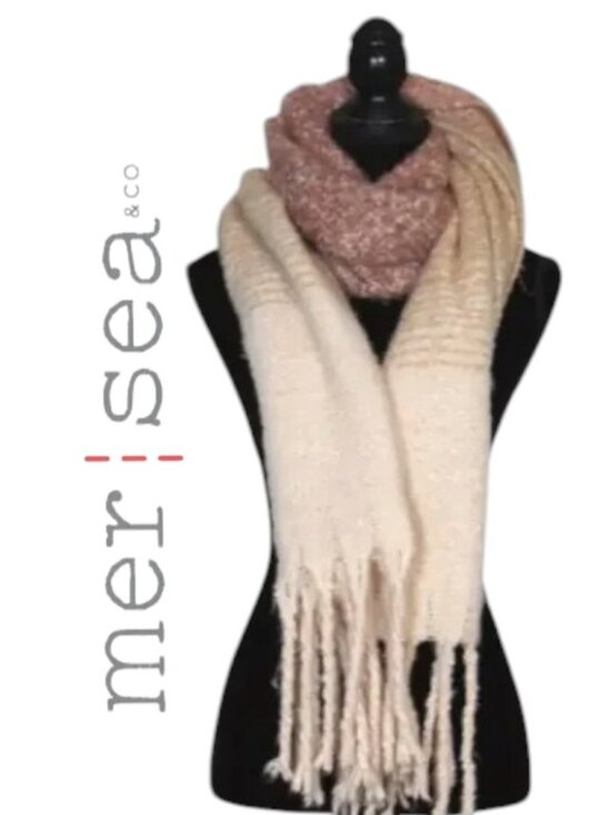 Mersea Accessories - Mersea Large Ombre Cream, Beige, Mauve Knit Scarf